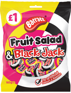 Barratt Blackjack & Fruit Salad Chews (PM) 12x185g [Regular Stock], Barratt, Bagged Candy- HP Imports