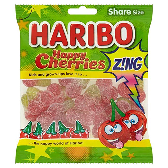 Haribo Happy Cherries Zing (Sour) 12x140gm [Regular Stock], Haribo, Bagged Candy- HP Imports
