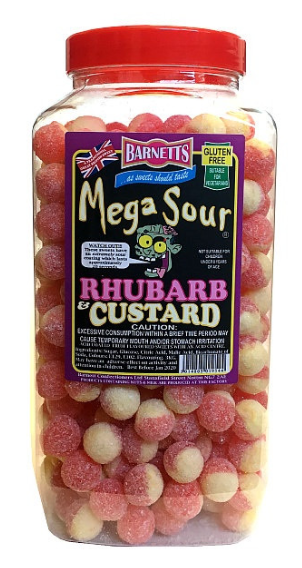Barnetts Mega Sour Rhubarb & Custard Jar 3kg [Regular Stock], Barnetts, Bulk Candy- HP Imports
