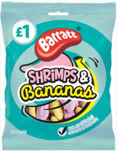 Barratt Shrimps & Bananas 10x220g [Regular Stock], Barratt, Bagged Candy- HP Imports