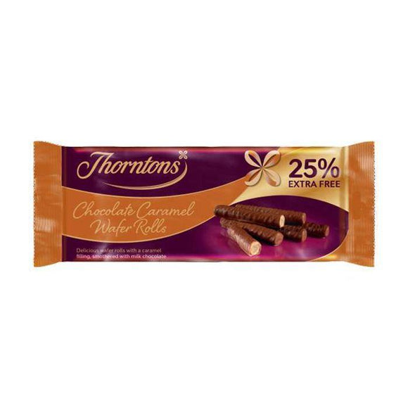 Thorntons Chocolate Caramel Wafer Rolls 14x129g (25% free) [Regular Stock], Thorntons, Biscuits/Crackers- HP Imports