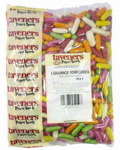 Taveners Liquorice Torpedoes 3kg [Regular Stock], Taveners, Bulk Candy- HP Imports